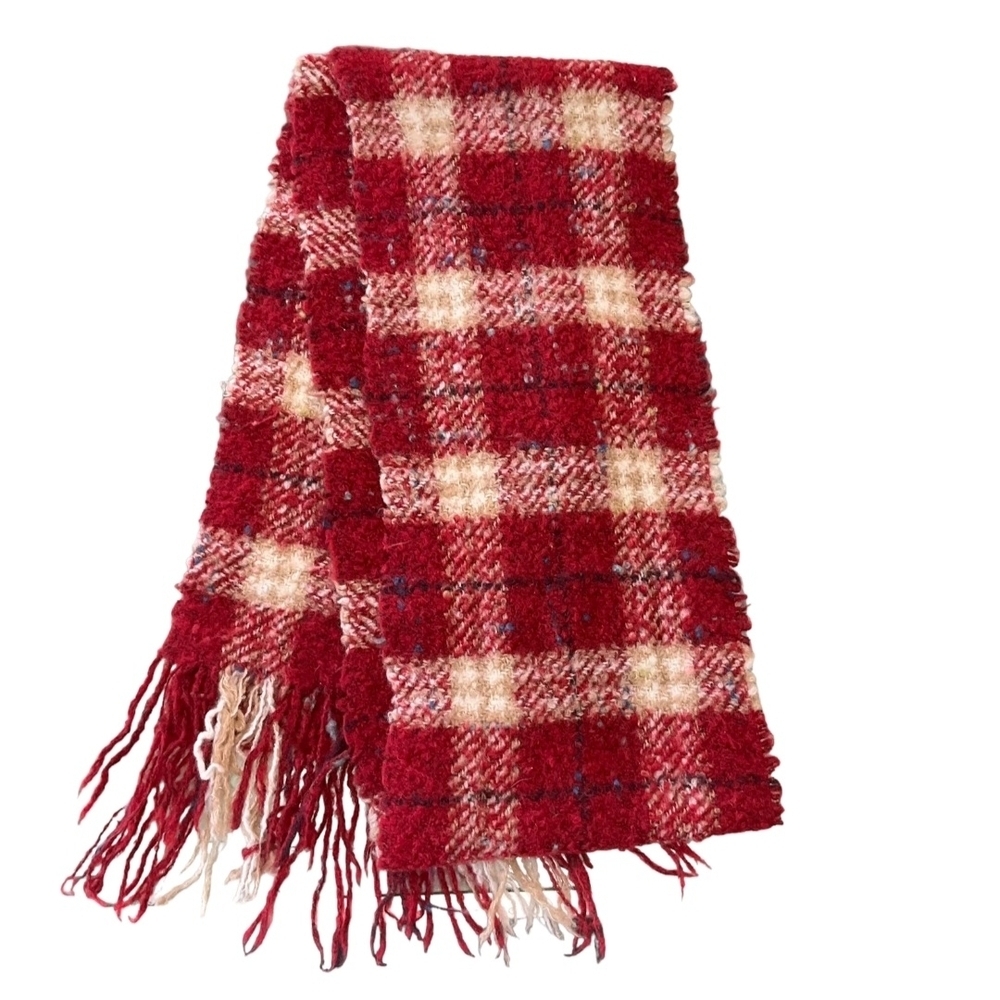 Burberry Plaid Wool Blend Scarf Unisex Red & White Plaid ( EXCELLENT CONDITION)